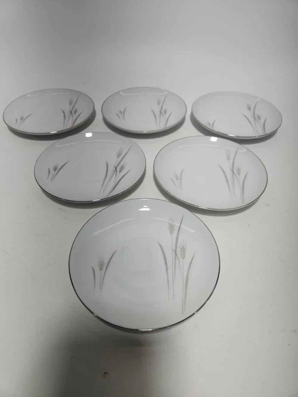 Set of 6 Platinum Wheat Fine China Japan Saucers Platinum Trim Wheat Pattern Vin